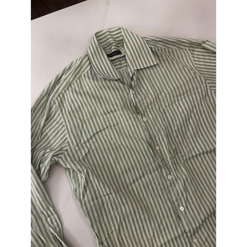 Ermenegildo Zegna Shirt Mens 40 Green Stripe Dress Long Cotton Luxury Italian